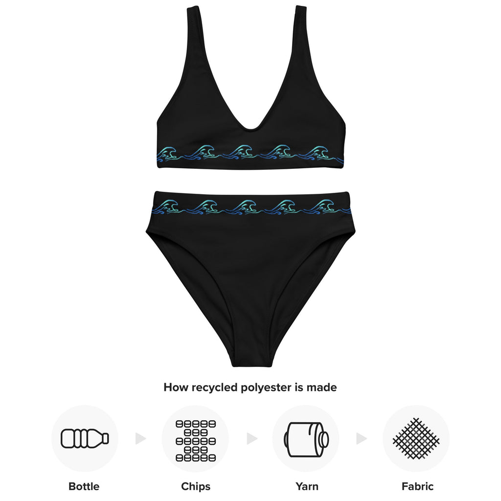 Recycled High-Waisted Bikini - Sport Bikini – Black Waves